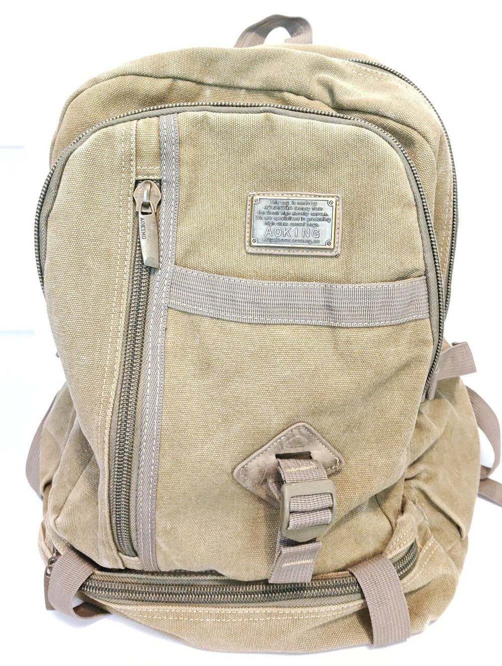 Men's AOKING Tan Canvas Backpack, Rugged Outdoor Hiking Daypack, Khaki